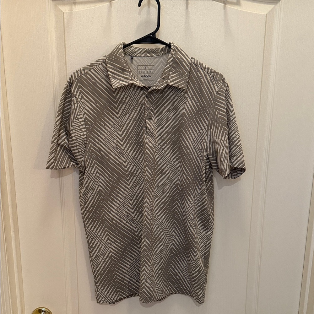 Adidas Green & Tan Stripe Pattern Golf Polo